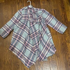 Maurices Plaid Open Front Cardigan - Pink and Gray